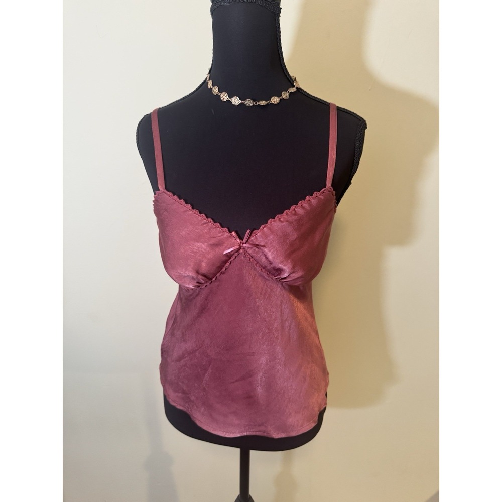VTG No Boundaries XS Y2K Satin Cami Top Pink Bustier Babydoll Coquette Bow